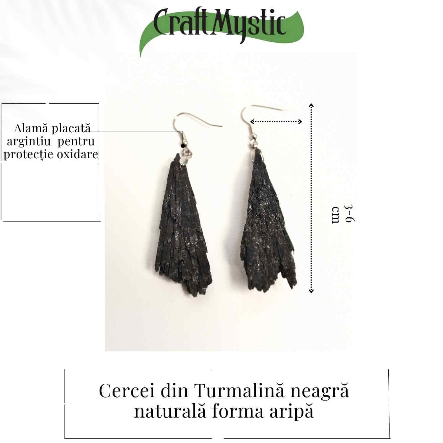 Cercei cu Turmalina Neagra model Aripa – Protectie si Eleganta Naturala