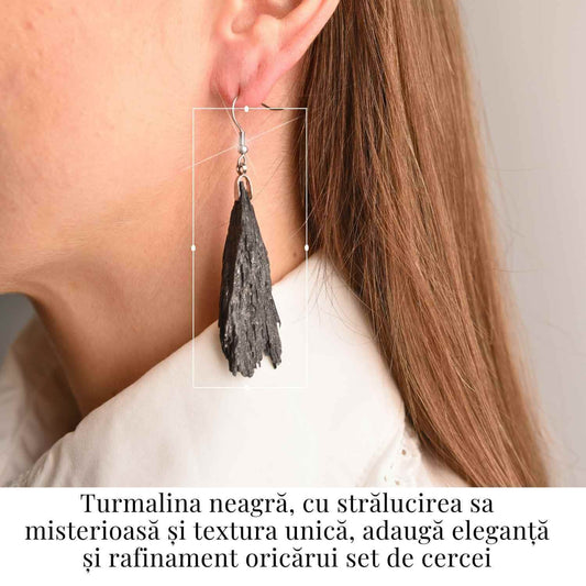 Cercei cu Turmalina Neagra model Aripa – Protectie si Eleganta Naturala