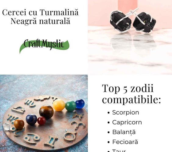 Cercei cu Turmalina Neagra Bruta Inchidere Tija cu opritor– Protectie si Stabilitate