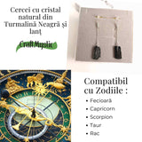 Cercei Argintii cu model Lant si Turmalina Neagra Bruta, Protectie si Eleganta Unica