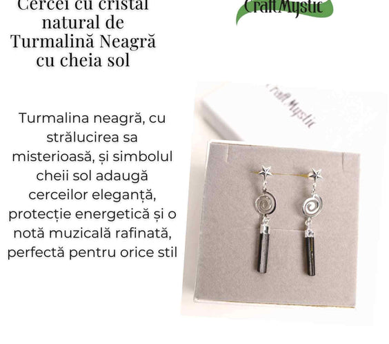 Cercei Argintii cu Turmalina, Cheia Sol si Stea, Protectie si Eleganta Unica