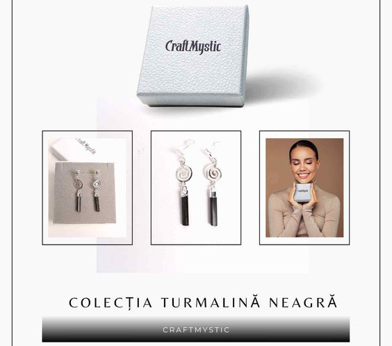 Cercei Argintii cu Turmalina, Cheia Sol si Stea, Protectie si Eleganta Unica
