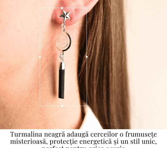 Cercei Argintii cu Turmalina, Cheia Sol si Stea, Protectie si Eleganta Unica