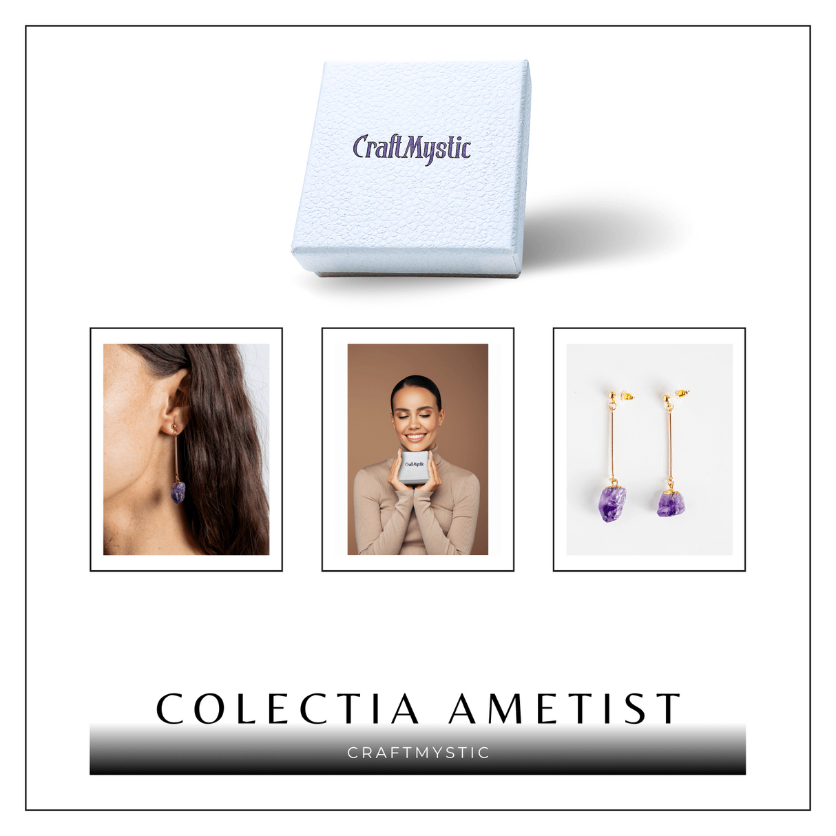 Cercei Aurii Lungii cu Ametist Brut Natural – Eleganta si Protectie Spirituala