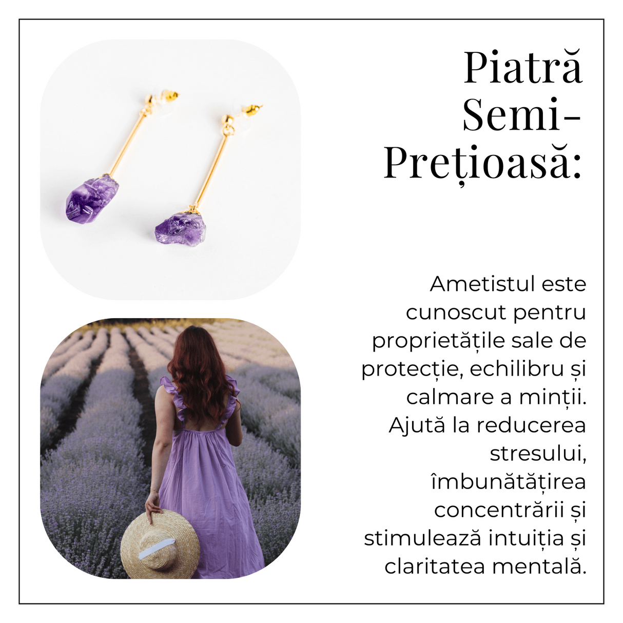 Cercei Aurii Lungii cu Ametist Brut Natural – Eleganta si Protectie Spirituala