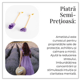 Cercei Aurii Lungii cu Ametist Brut Natural – Eleganta si Protectie Spirituala
