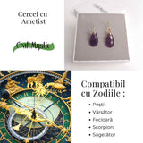 Cercei Aurii eleganti cu Ametist natural Fatetat – Eleganta si Calm Interioar