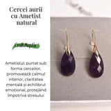 Cercei Aurii eleganti cu Ametist natural Fatetat – Eleganta si Calm Interioar