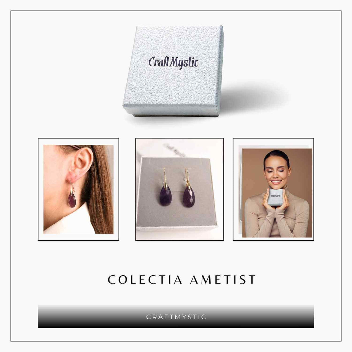 Cercei Aurii eleganti cu Ametist natural Fatetat – Eleganta si Calm Interioar