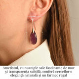 Cercei Aurii eleganti cu Ametist natural Fatetat – Eleganta si Calm Interioar