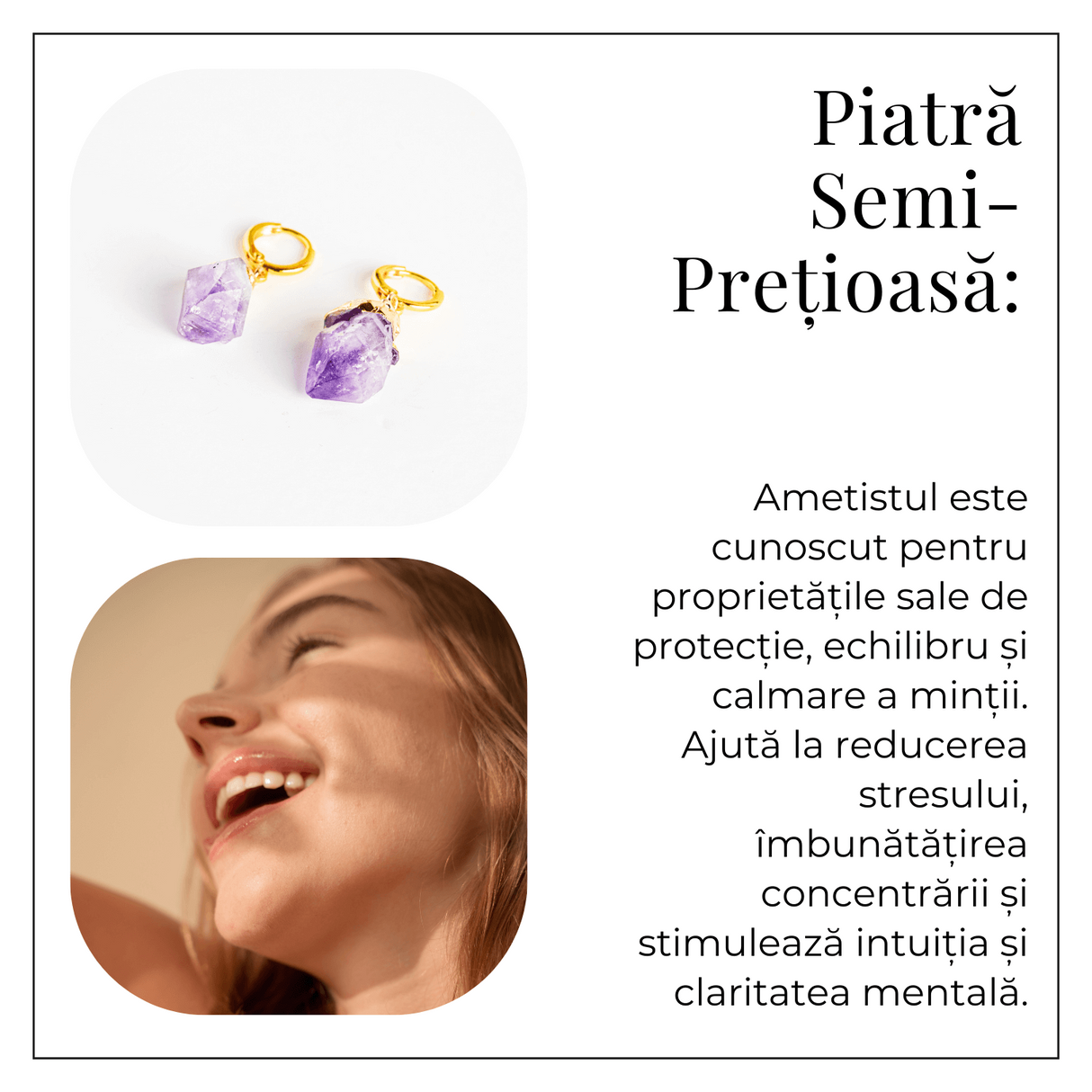 Cercei Aurii cu Ametist Brut Natural –Energie si Echilibru