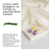 Cercei Aurii cu Ametist Brut Natural –Energie si Echilibru