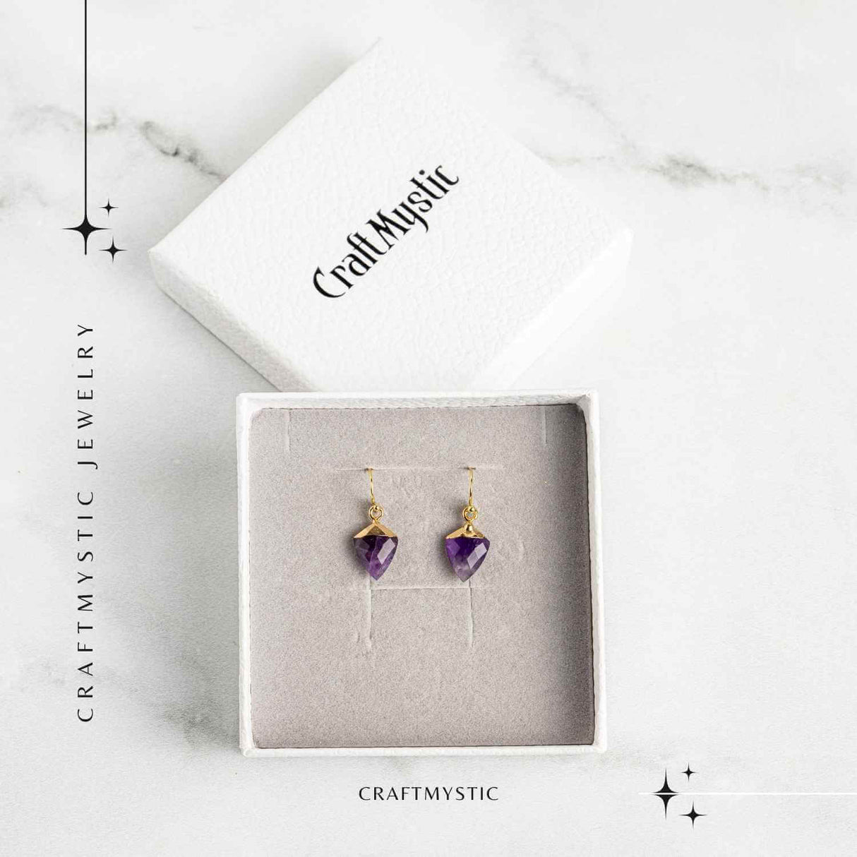 Cercei Aurii Eleganti cu Ametist Natural Fatetat – Eleganta si Protectie