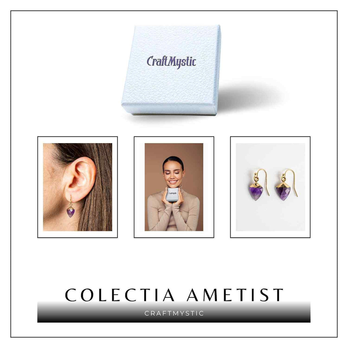 Cercei Aurii Eleganti cu Ametist Natural Fatetat – Eleganta si Protectie