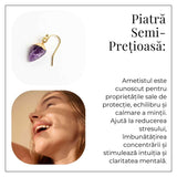 Cercei Aurii Eleganti cu Ametist Natural Fatetat – Eleganta si Protectie