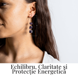 Cercei Aurii cu Triplu Piatra Ametist Brut Natural – Energie, Stil si Unicitate
