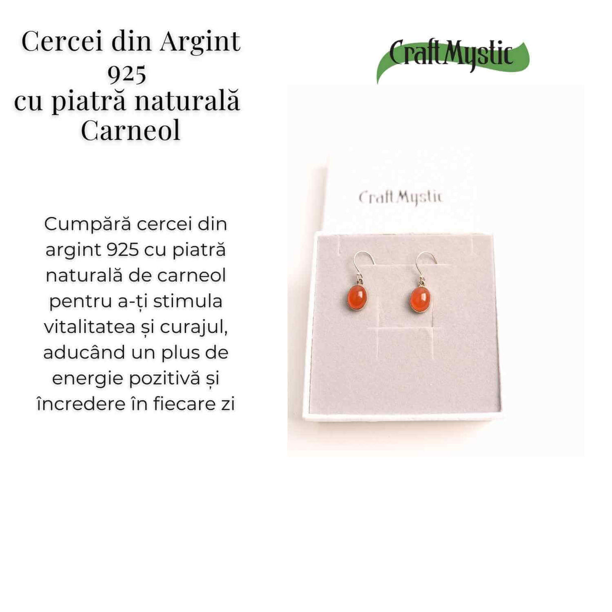 Cercei Carneol Oval cu Argint 925 - Vitalitate si Energie Pozitiva