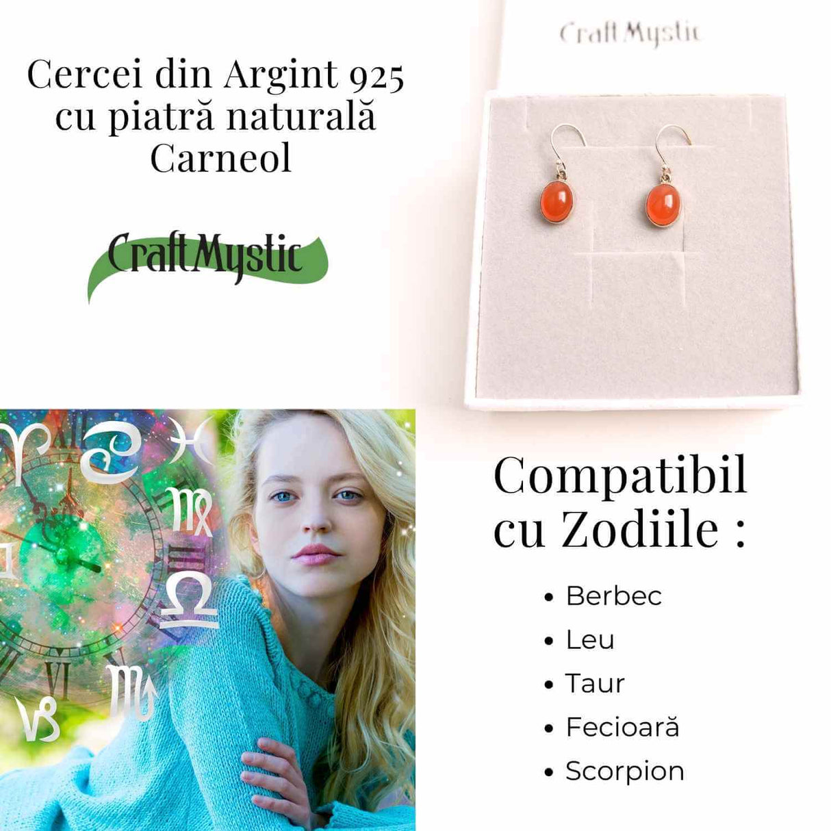 Cercei Carneol Oval cu Argint 925 - Vitalitate si Energie Pozitiva