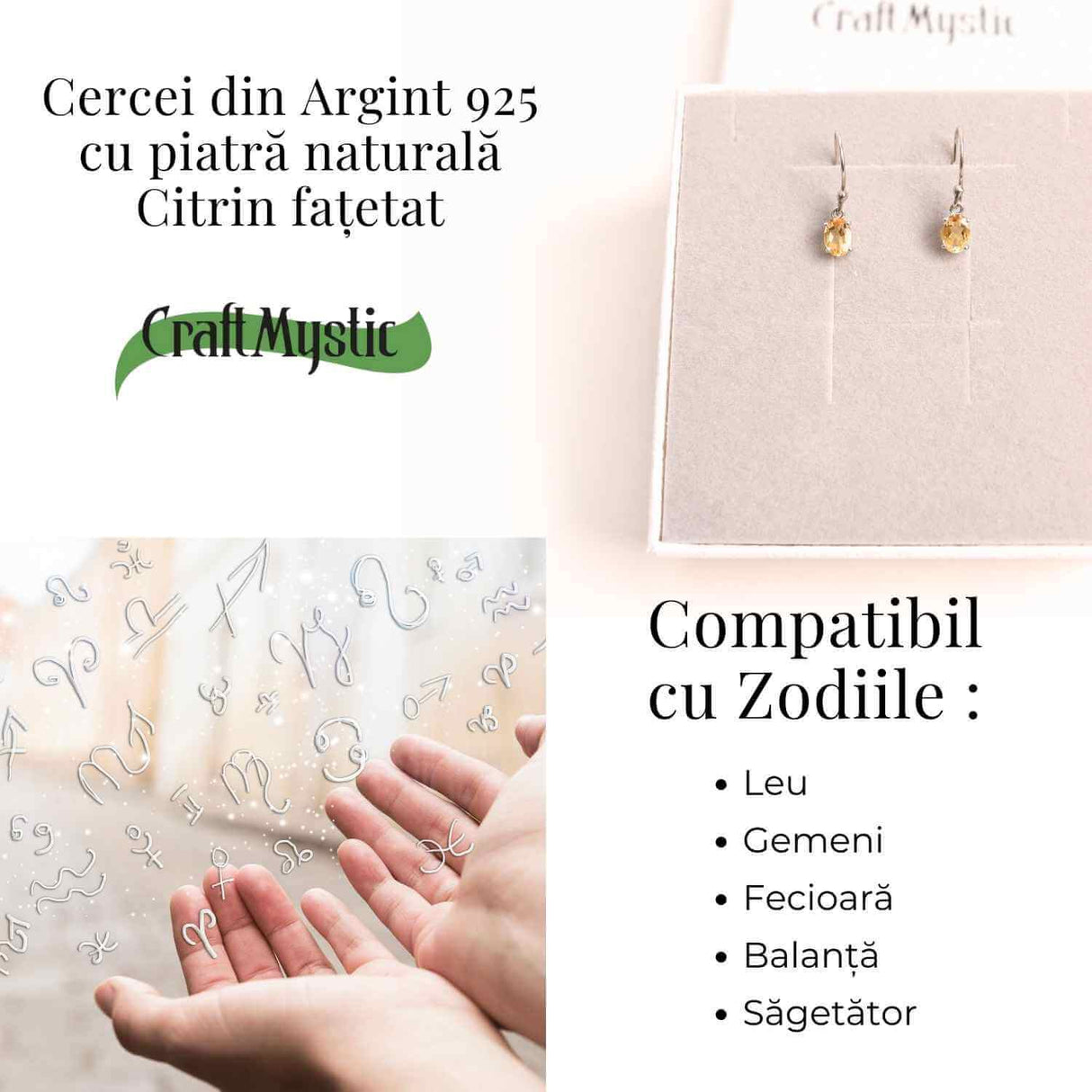 Cercei Citrin Fatetat cu Argint 925 - Abundenta si Energie Pozitiva