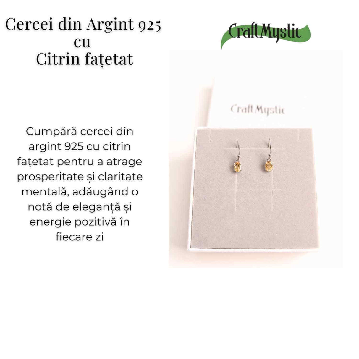 Cercei Citrin Fatetat cu Argint 925 - Abundenta si Energie Pozitiva