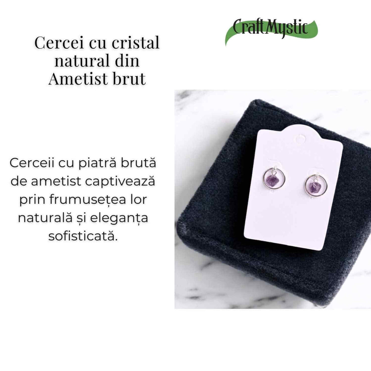 Cercei model sferic cu Ametist Brut – Calm si Claritate Spirituala