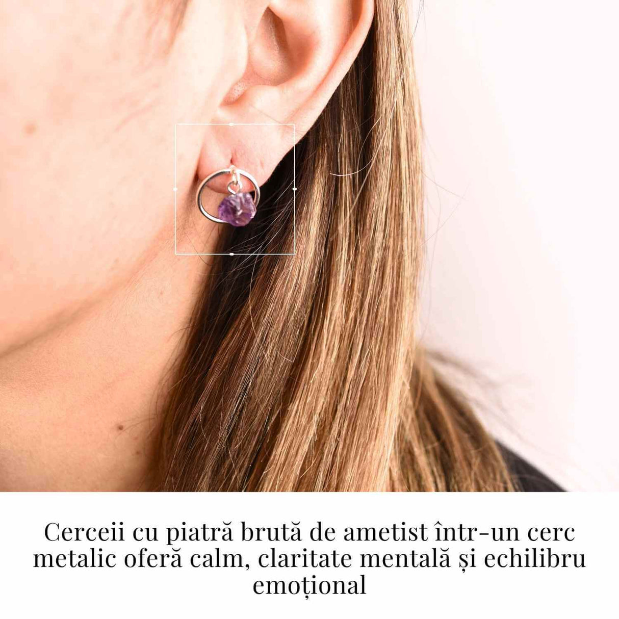 Cercei model sferic cu Ametist Brut – Calm si Claritate Spirituala
