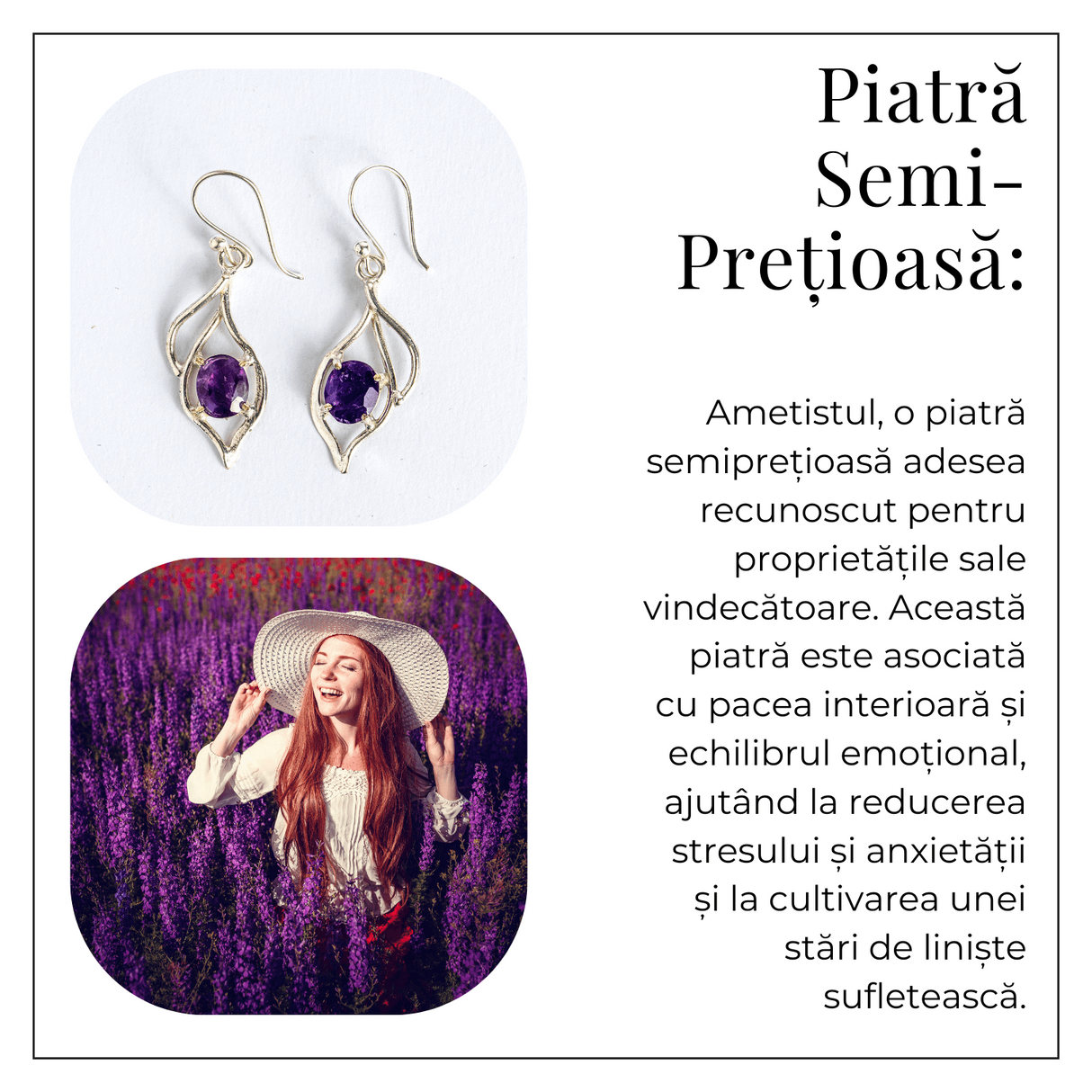 Cercei spirituali cu piatra Ametist – Calm si Vibratie Inalta