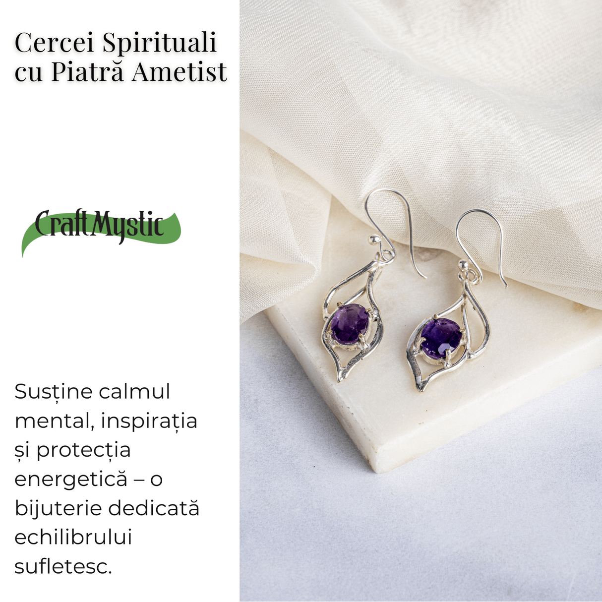 Cercei spirituali cu piatra Ametist – Calm si Vibratie Inalta