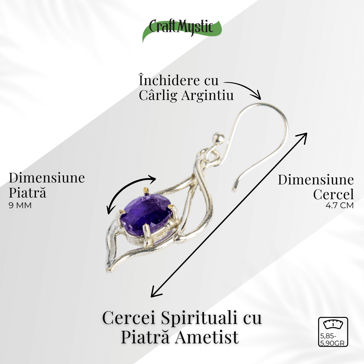 Cercei spirituali cu piatra Ametist – Calm si Vibratie Inalta