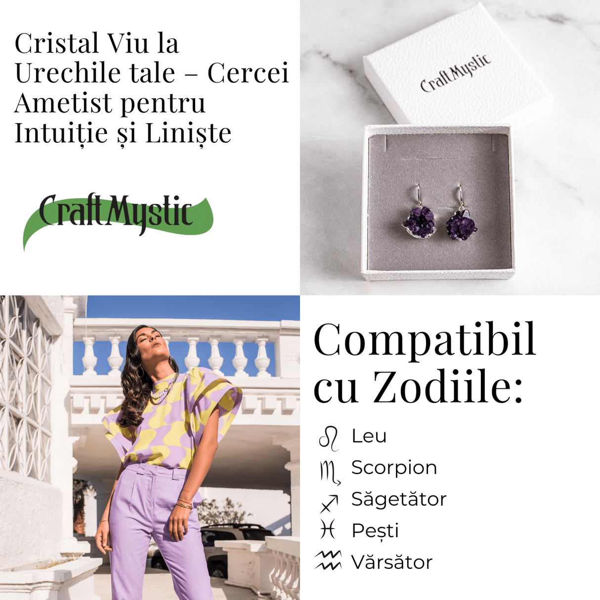 Cristal viu la urechile tale – Cercei ametist pentru intuitie si liniste