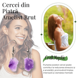 Cercei Argintii cu Ametist Natural Brut in Forma Neregulata