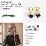 Cercei Aurii cu Turmalina Bruta Naturala – Protectie Energetica