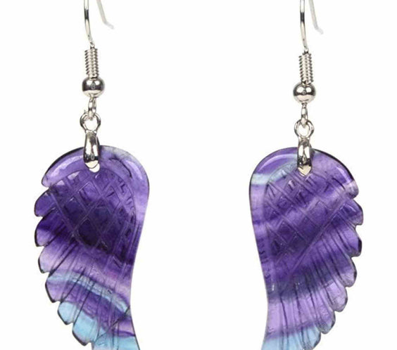 Cercei din cristal Flourit, forma aripi de inger si saculet satin inclus - Pentru protectie