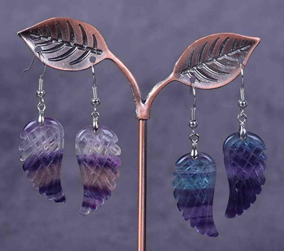 Cercei din cristal Flourit 4 cm, forma aripi de inger si saculet satin inclus - Pentru protectie