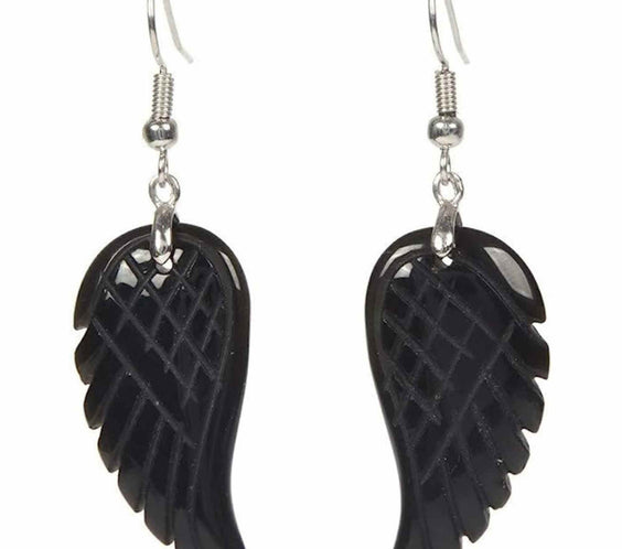 Cercei aripi de inger din piatra semipretioasa Obsidian 3 cm