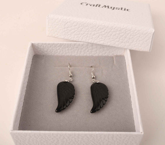 Cercei aripi de inger din piatra semipretioasa Obsidian 3 cm