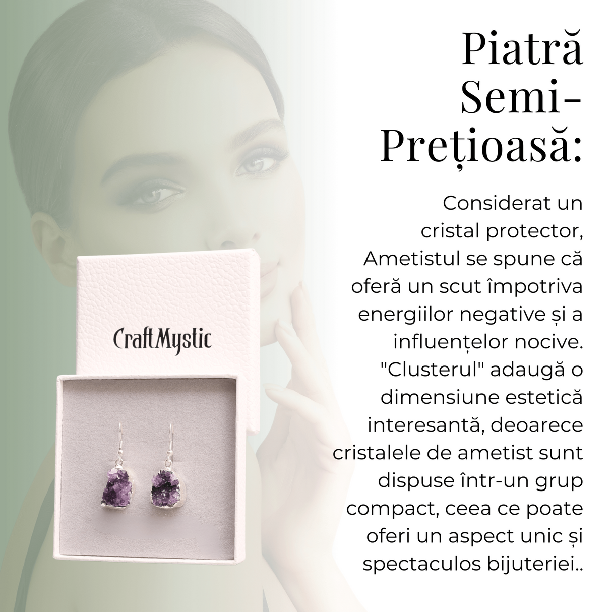 Cercei Argintii cu Ametist Cluster Natural 20-25mm, Forma Neregulata
