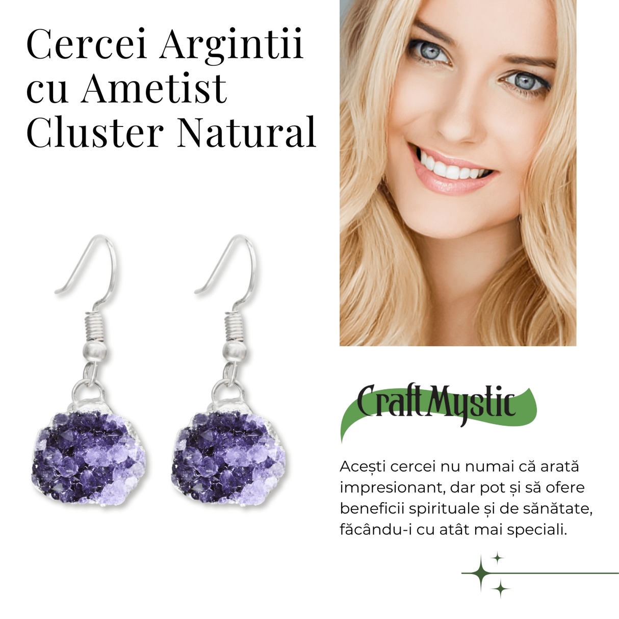 Cercei Argintii cu Ametist Cluster Natural 10-15mm