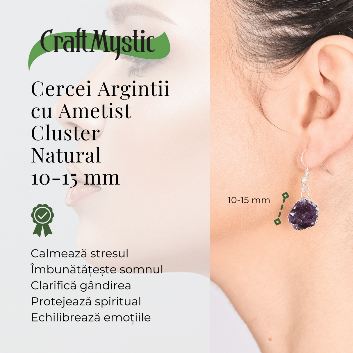 Cercei Argintii cu Ametist Cluster Natural 10-15mm