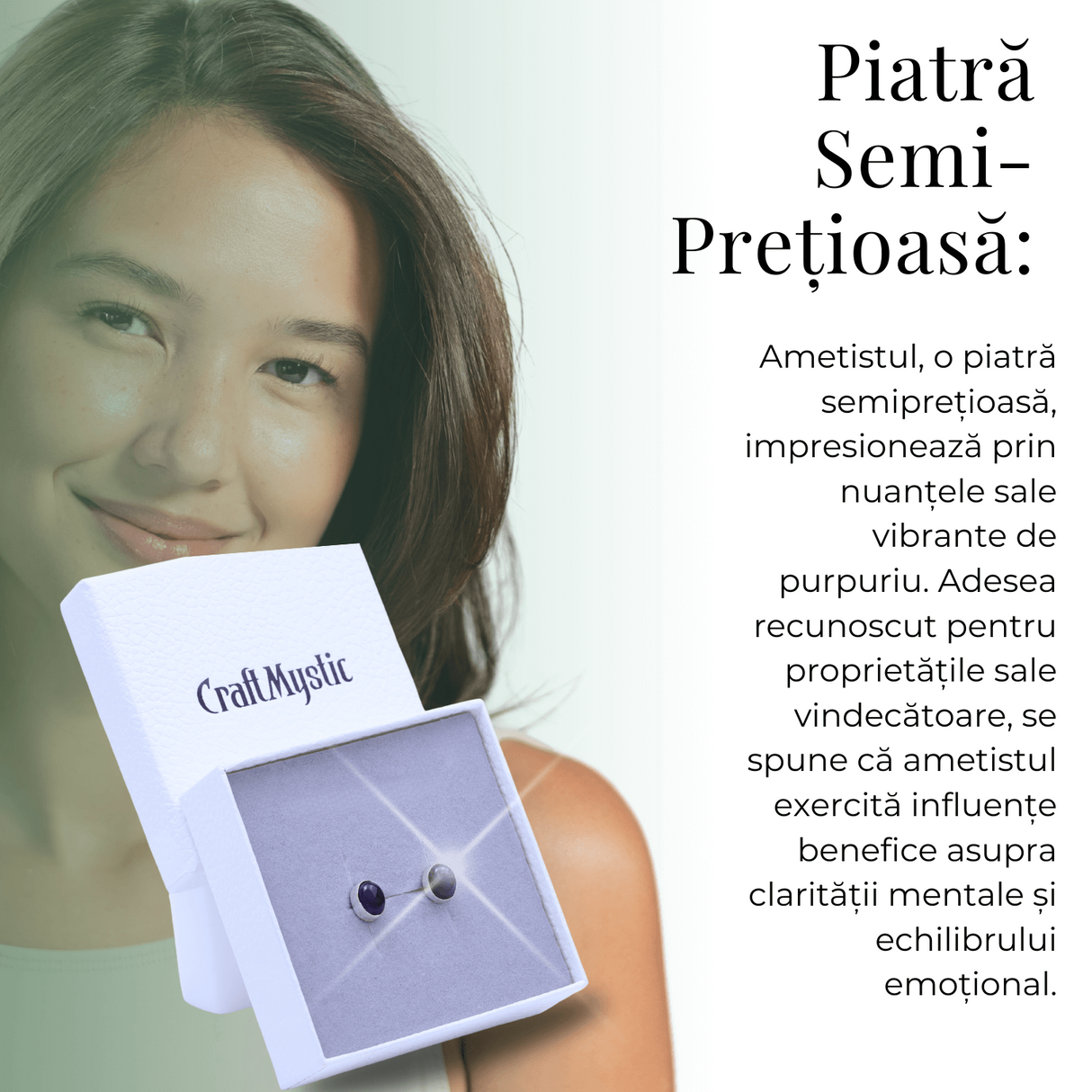 Cercei Eleganti cu Ametist Natural inchidere pe surub, pentru calm si echilibru
