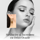 Cercei Eleganti cu Metal Auriu si Piatra Naturala din Ochi de Tigru Fatetat