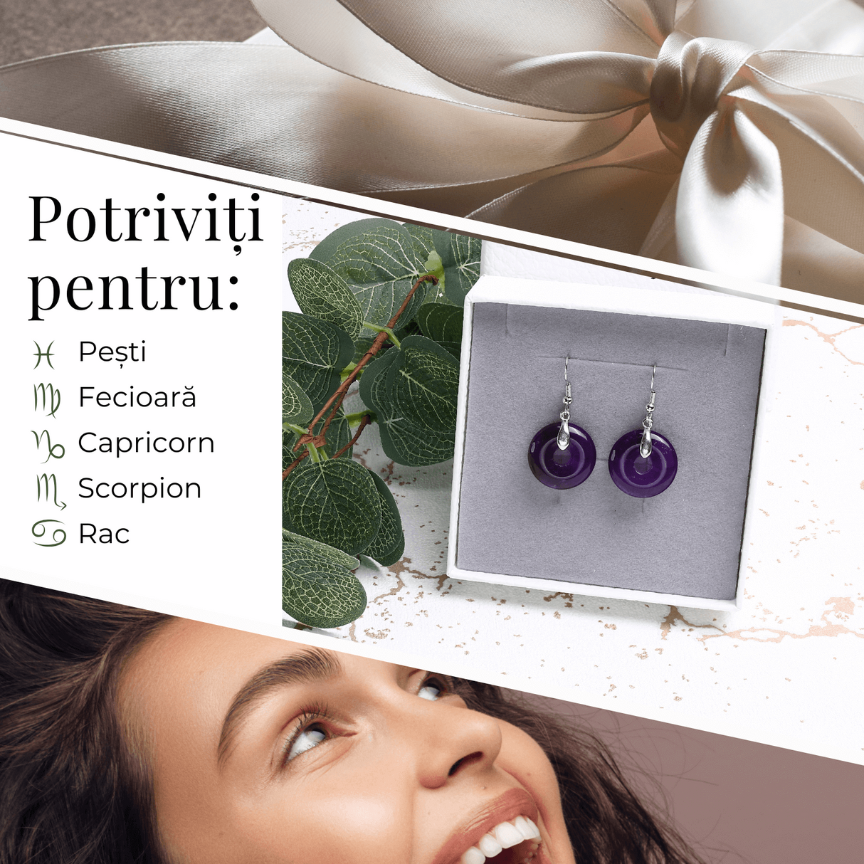Cercei Argintii in Forma de Gogosica din Ametist - Promoveaza Linistea si Claritatea Mentala