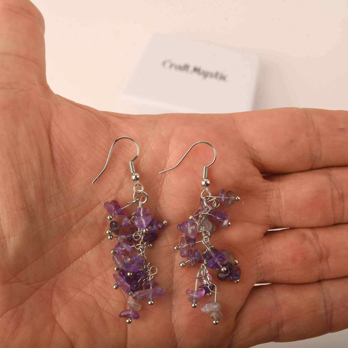Cercei cu carlig cu piatra de cristal ametist polisat - Bijuterii pentru femei