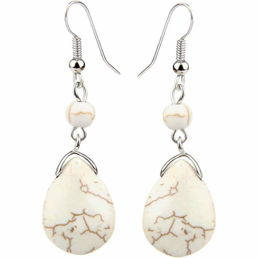 Cercei din Turcoaz cu Textura de Temperament Cercei Lungi Bridal in Culoarea Alba