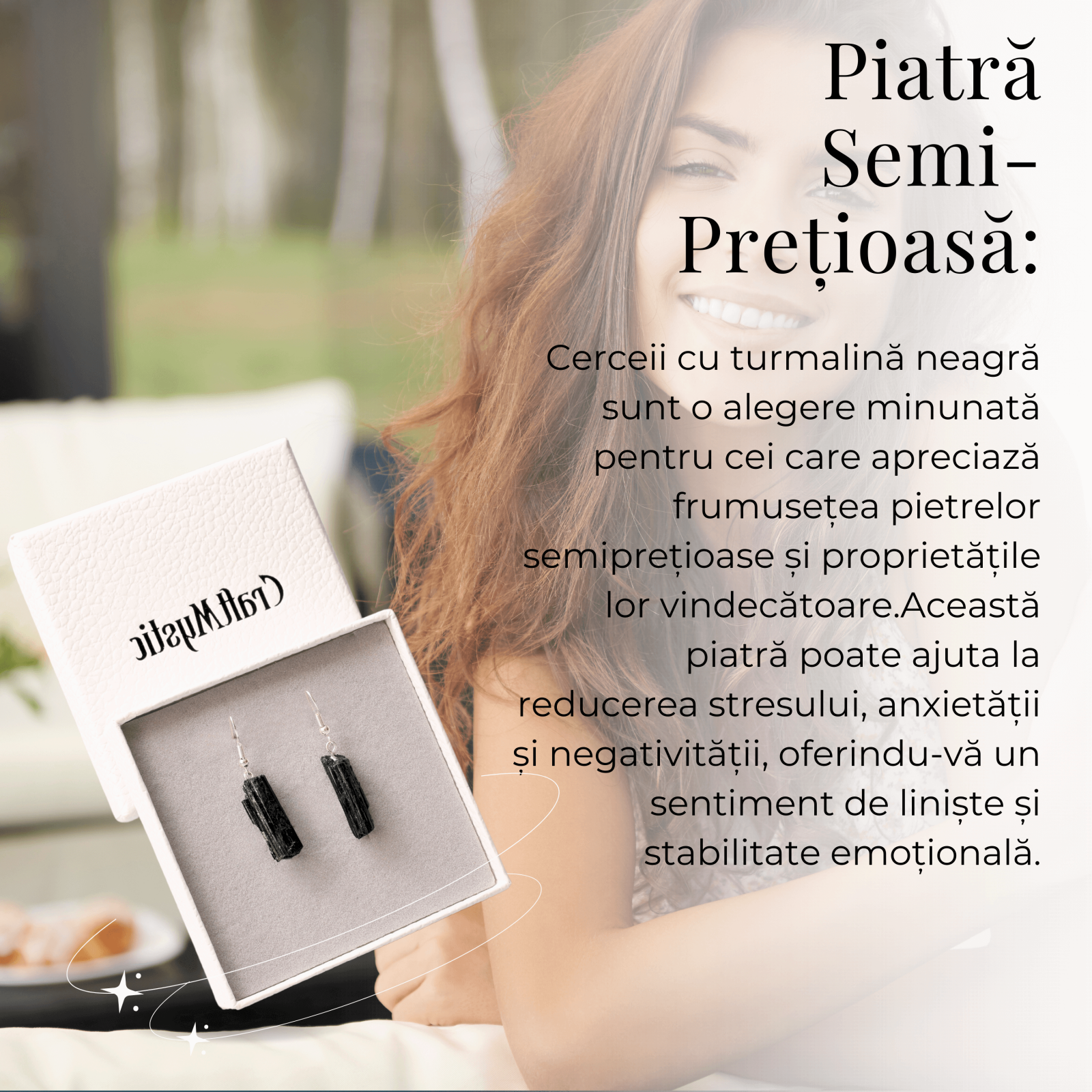 Cercei Argintii cu Turmalina Neagra Bruta 20-25mm
