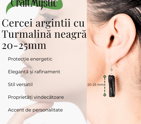 Cercei Argintii cu Turmalina Neagra Bruta 20-25mm