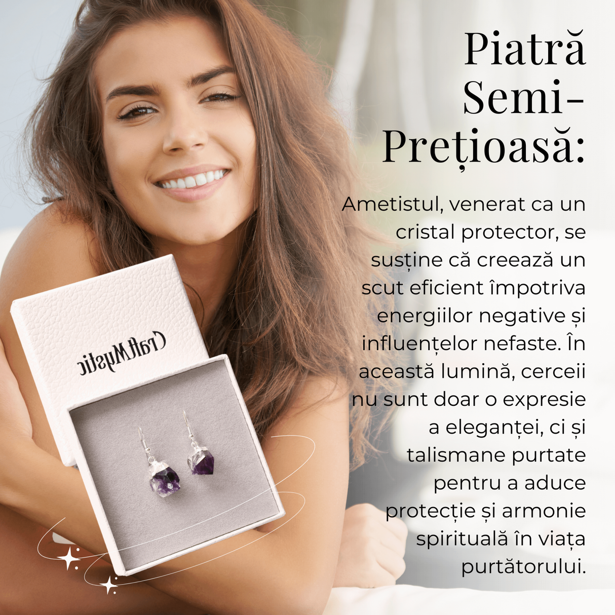 Cercei Argintii cu Varf de Ametist Natural 15-20mm