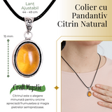 Colier Reglabil cu Pandantiv Oval din Metal Argintiu și Citrin Natural
