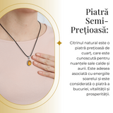 Colier Reglabil cu Pandantiv Oval din Metal Argintiu și Citrin Natural