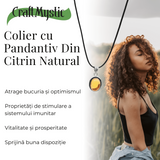 Colier Reglabil cu Pandantiv Oval din Metal Argintiu și Citrin Natural